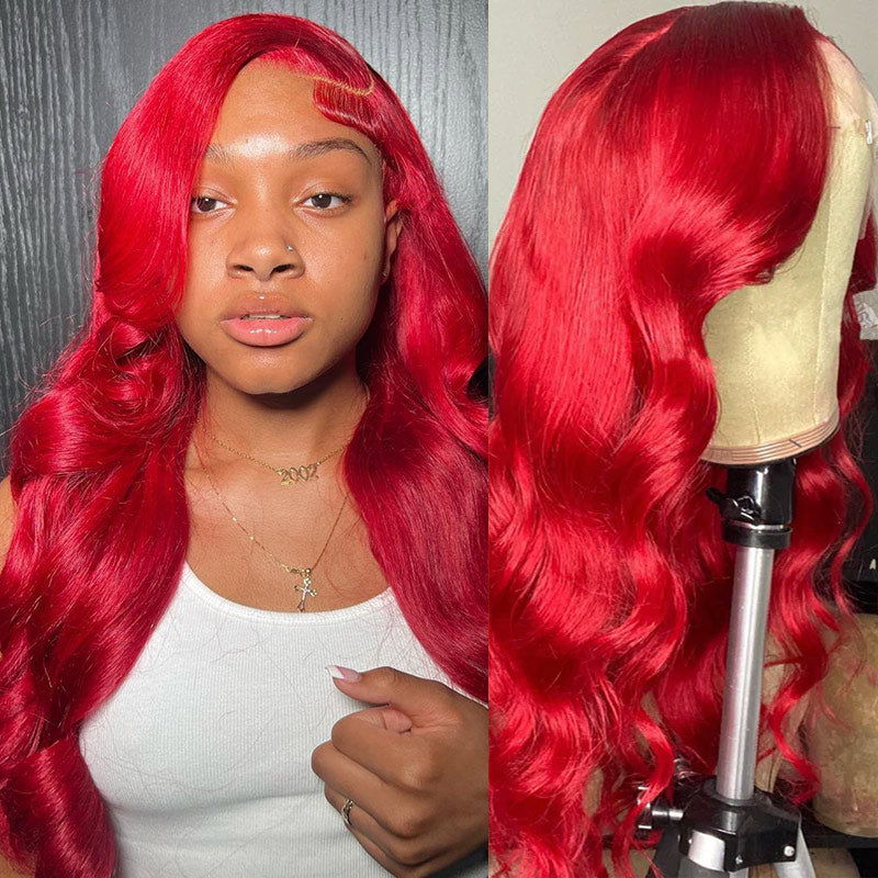 13x4 HD Transparent Red Lace Front Body Wave/Straight Hair Wig Real Human Hair Wigs Pre Plucked-Alididihair