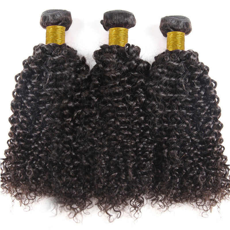 Alididi Jerry Curly 3 Bundles With 13x4 Transparent Frontal 100% Human Hair