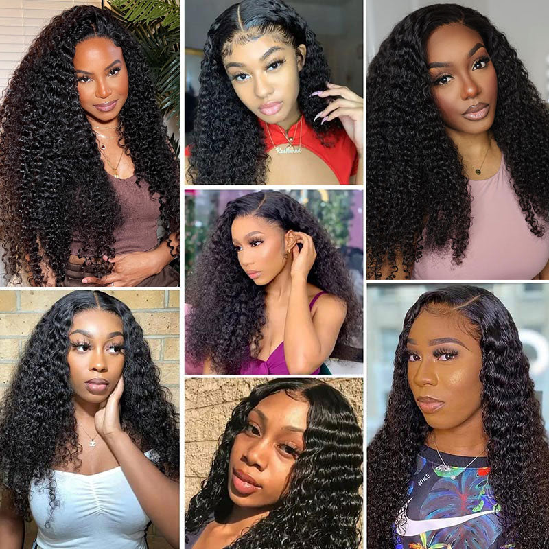 Alididi Jerry Curly 3 Bundles With 13x4 Transparent Frontal 100% Human Hair