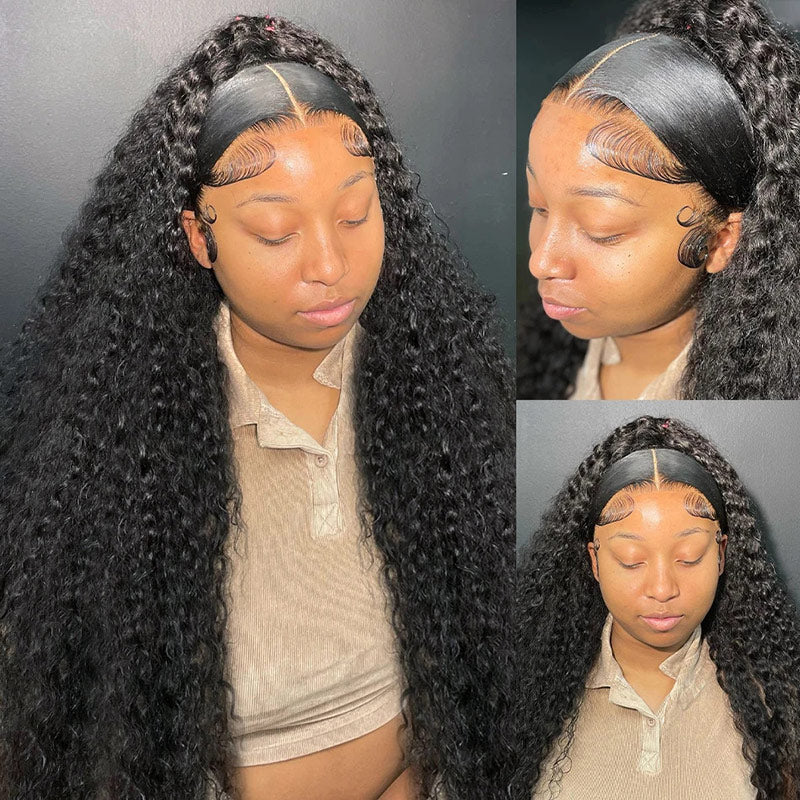 Kinky Curly 360 HD Transparent Lace Front Wigs Human Hair Wig Pre Plucked Natural Hairline-Alididihair