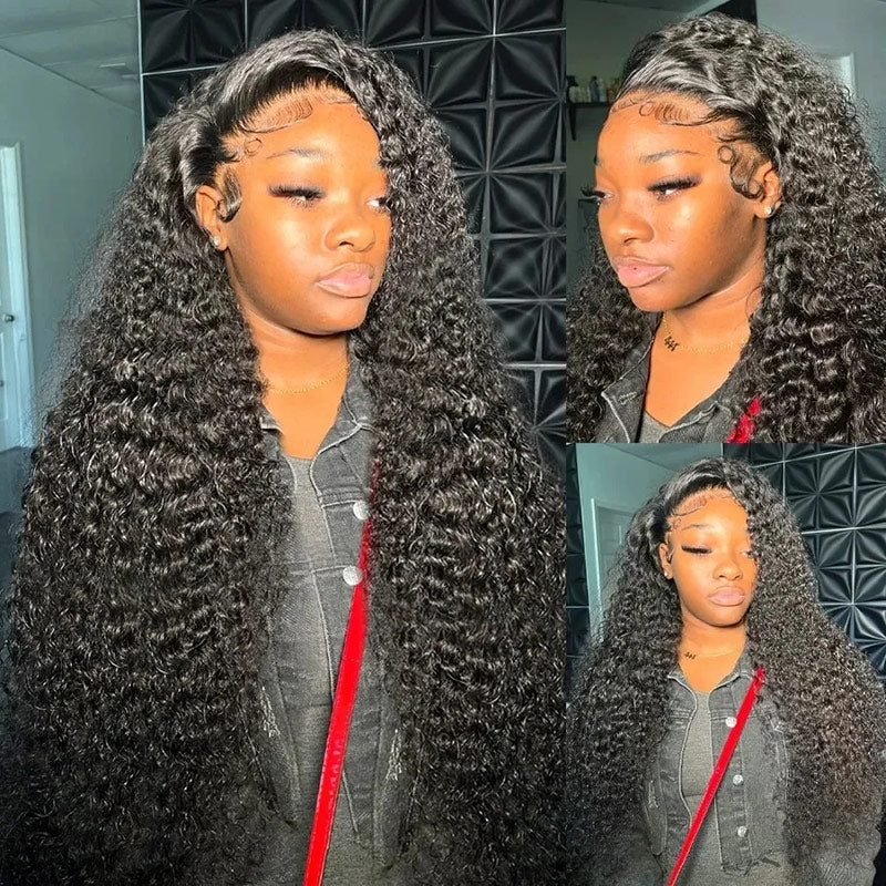 Kinky Curly 360 Transparent Lace Front Wigs Human Hair Wig Pre Plucked Natural Hairline-Alididihair