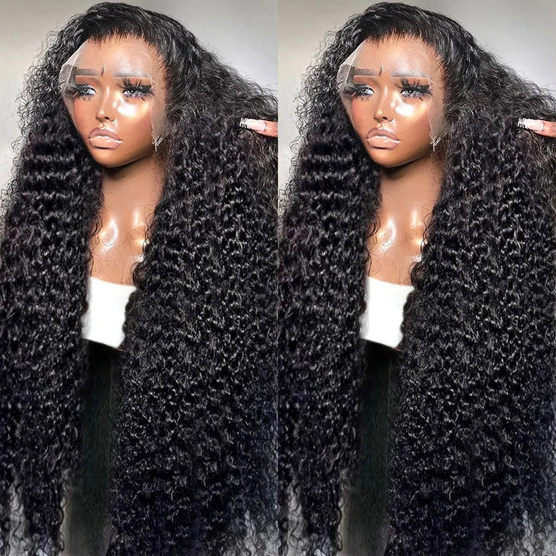 Long Curly Hair 13x4 HD Transparent Lace Frontal Wig Pre Plucke Real Human Hair Wigs-Alididihair