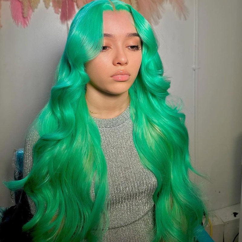 Light Green Body Wave 13x4 HD Transparent Lace Frontal Wig Pre Plucke Real Human Hair Wigs-Alididihair