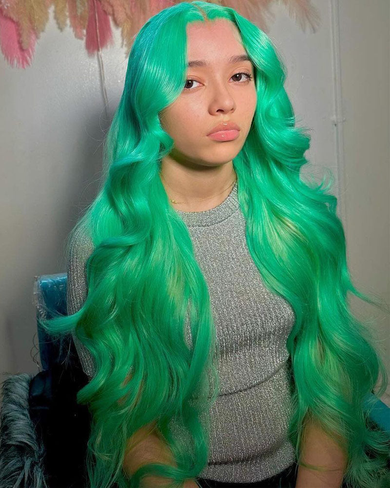 Light Green Body Wave 13x4 HD Transparent Lace Frontal Wig Pre Plucke Real Human Hair Wigs-Alididihair