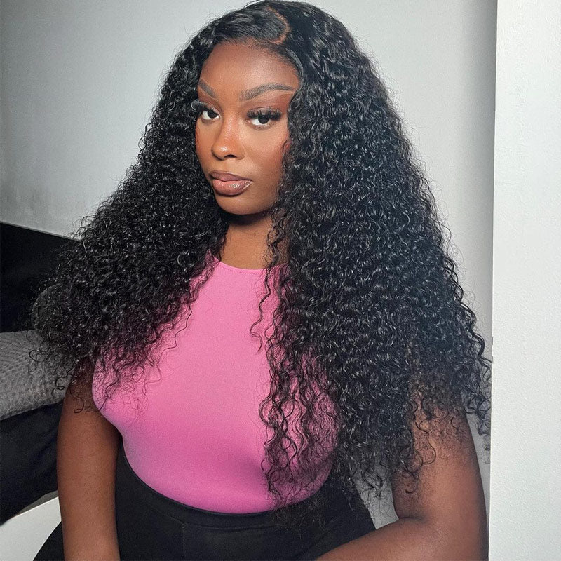 Long Curly Hair 13x4 Transparent Lace Frontal Wig Pre Plucke Real Human Hair Wigs-Alididihair