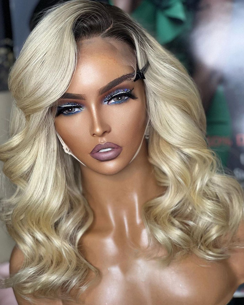 Loose Wave Short Bob Wig T1B/613 Blonde 13x4 HD Transparent Lace Frontal Wig Pre Plucked Real Human Hair Wig-Alididihair