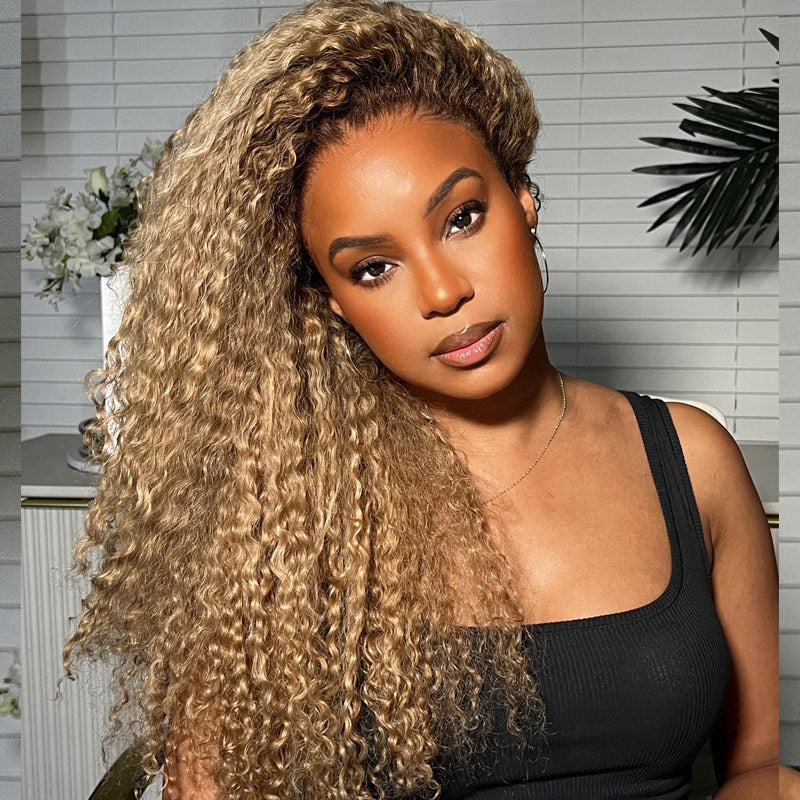 Luxury Wig Dark Roots With Water Wave 13x4 HD Transparent Lace Frontal Wig Real Human Hair Wig-Alididihair