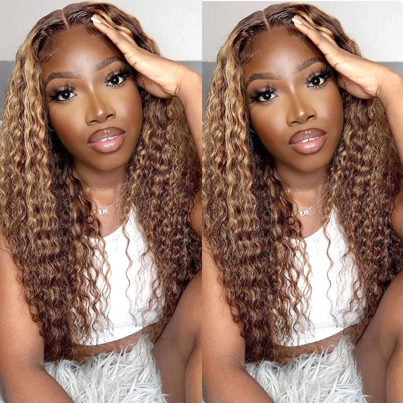 13x6 HD Transparent Lace Frontal Honey Blonde Highlight #4/27 Curly Human Hair Wigs-Alididihair