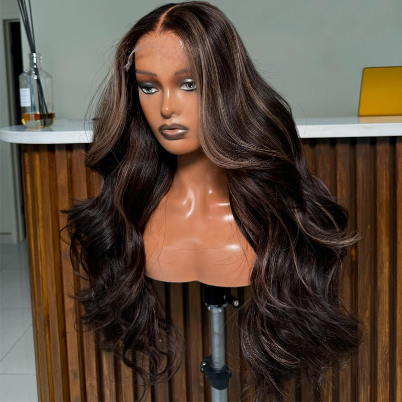 Natural Black Hair With Blonde Highlight Wig 13x4/4x4 HD Transparent Lace Frontal Body Wave Human Hair Wig-Alididihair