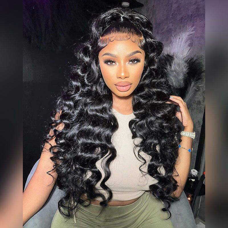 Loose Deep Wave 13x6 HD Transparent Lace Frontal Wig Pre Plucked Natural Hairline Real Human Hair-Alididihair