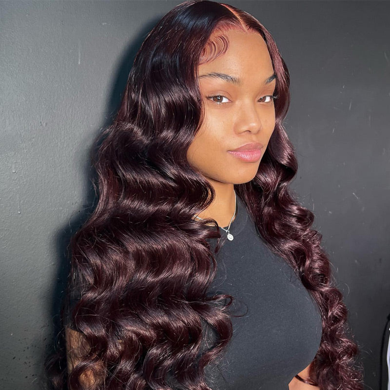 Dark 99j Burgundy Wig Natural Crimps Curls Loose Wave 13x4 Hd Transparent Lace Frontal Wig Pre Plucke Real Human Hair Wigs-Alididihair