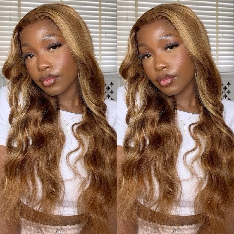 Buy 13x4 Body Wave Ombre Highlight Wig Get #613 Color 4x4 Short Bob Wig For Free