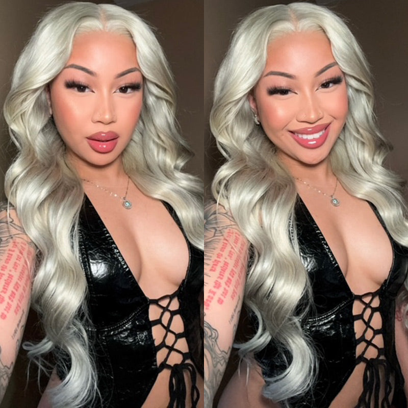 Platinum Blonde Hair Body Wave 13x4 HD Transparent Lace Frontal Wig 100% Real Human hair Wig-Alididihair