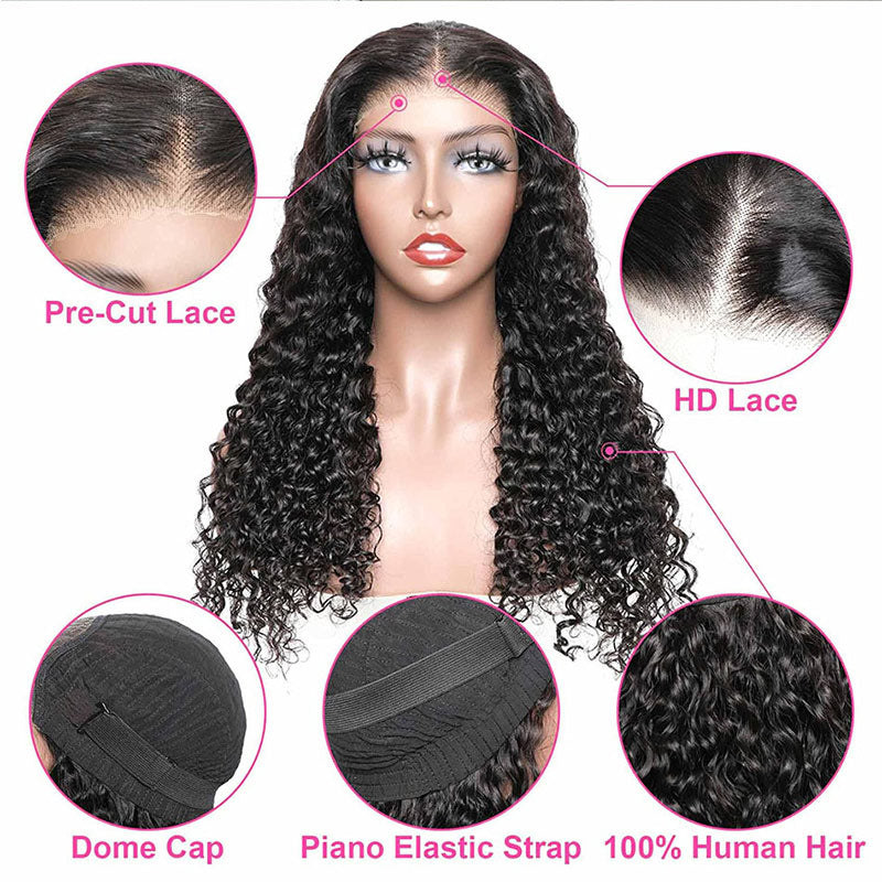 Natural Curly Hair 4x6 Pre Cut HD Lace Wig Wear & Go Glueless Pre Plucked Real Human Hair Wig Beginner Friendly-Alididihair