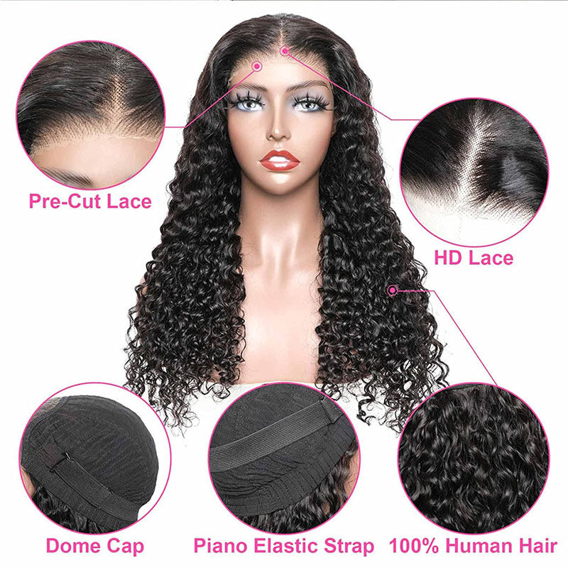 Brazilian Deep Wave 4x6 Pre Cut HD Lace Wig Wear & Go Glueless Pre Plucked Real Human Hair Wig-Alididihair