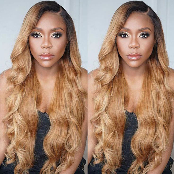 13x4 HD Transparent Lace Frontal Wig Ombre Body Wave Lace Front Wig T1B/27 Honey Blonde Lace Front Wigs-Alididi