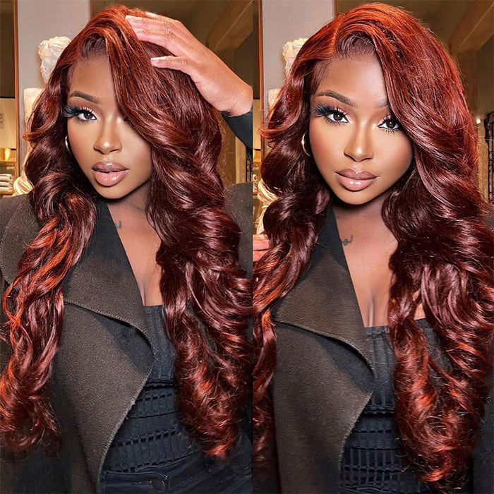 {Super Deal} $199=30" Body Wave Reddish Brown 13x4 HD Transparent Lace Frontal Wig Real Human Hair Wigs-Alididihair