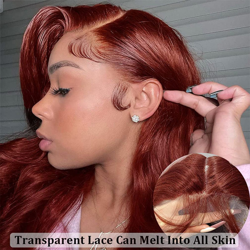 {Super Deal} $199=30" Body Wave Reddish Brown 13x4 HD Transparent Lace Frontal Wig Real Human Hair Wigs-Alididihair