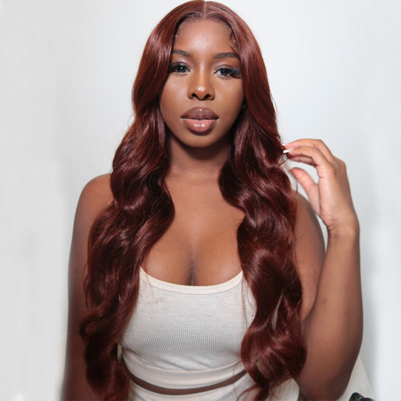 {Super Deal} $199=30" Body Wave Reddish Brown 13x4 HD Transparent Lace Frontal Wig Real Human Hair Wigs-Alididihair