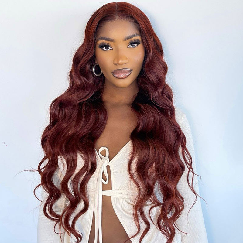 {Super Deal} $199=30" Body Wave Reddish Brown 13x4 HD Transparent Lace Frontal Wig Real Human Hair Wigs-Alididihair