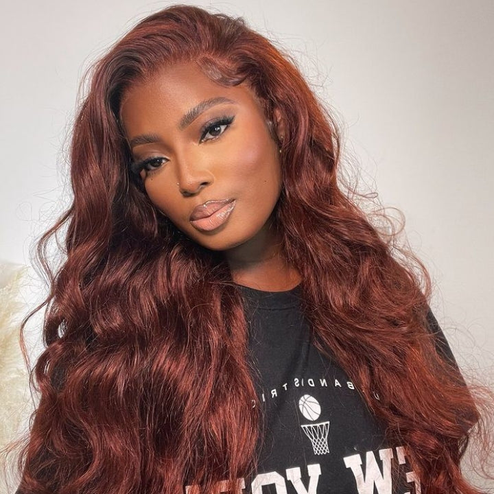 {Super Deal} $199=30" Body Wave Reddish Brown 13x4 HD Transparent Lace Frontal Wig Real Human Hair Wigs-Alididihair
