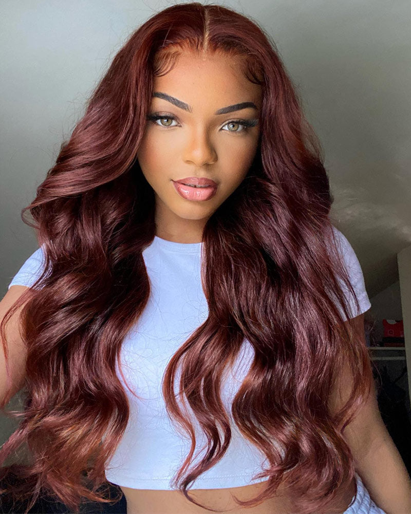 {Super Deal} $199=30" Body Wave Reddish Brown 13x4 HD Transparent Lace Frontal Wig Real Human Hair Wigs-Alididihair