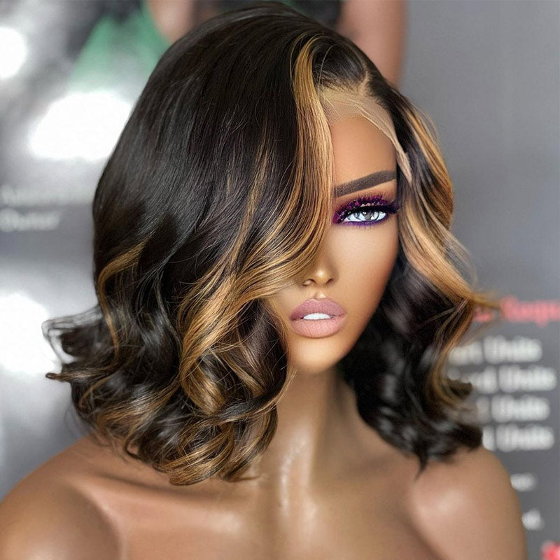 Short-Bob-Wig-13x4-HD-Lace-Frontal-Loose-Wave-Black-Hair-With-Highlights-Wig-Enough-Full-And-Lustrous-Hair-Absolutely-Smooth-Fromthe-Top-To-The-End-Style-It-As-You-Like