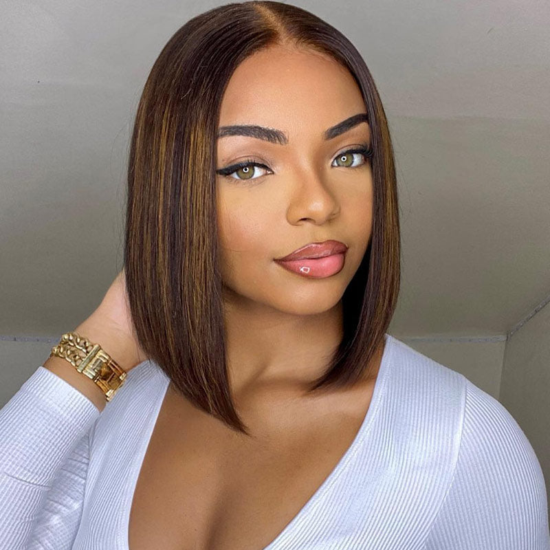 Short-Straight-Hair-Blonde-Highlight-Wig-13x4-HD-Transparent-Lace-Frontal-Wig-Natural-Pre-Plucked-Headline