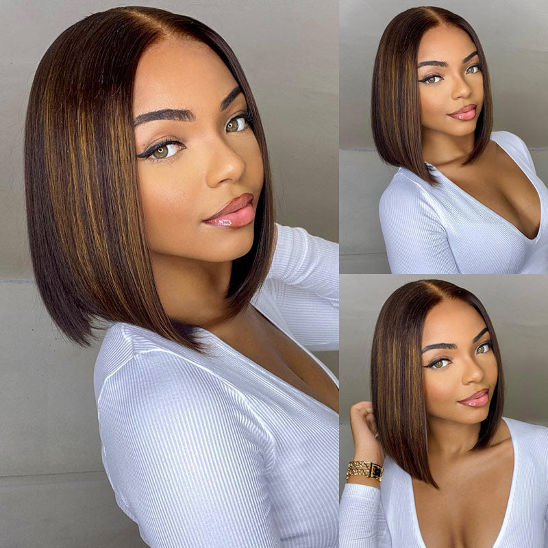 Short-Straight-Hair-Blonde-Highlight-Wigs-13x4-HD-Transparent-Lace-Frontal-Wigs