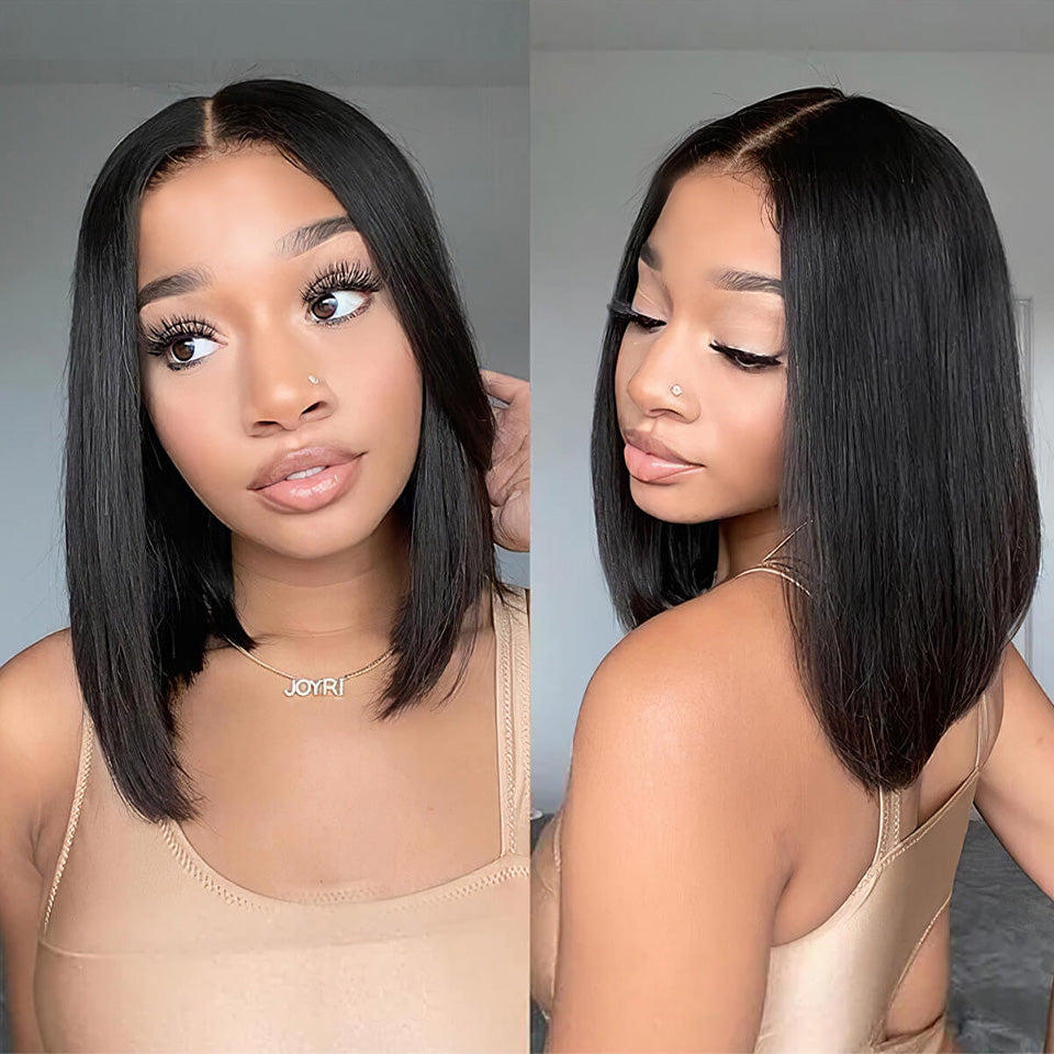 Alididi Natural Color  Straight Short BOB 4X4/13X4 Lace  Front Wig Human Hair