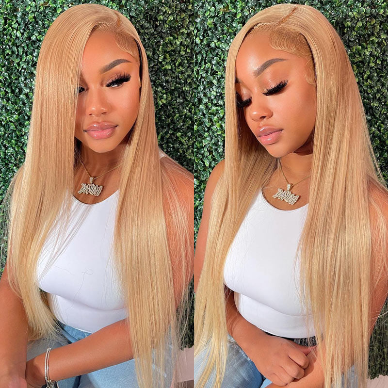 Straight Blonde Hair 13x4 HD Transparent Lace Frontal Human Hair Wig Pre Plucked With Baby Hair-AlididiHair