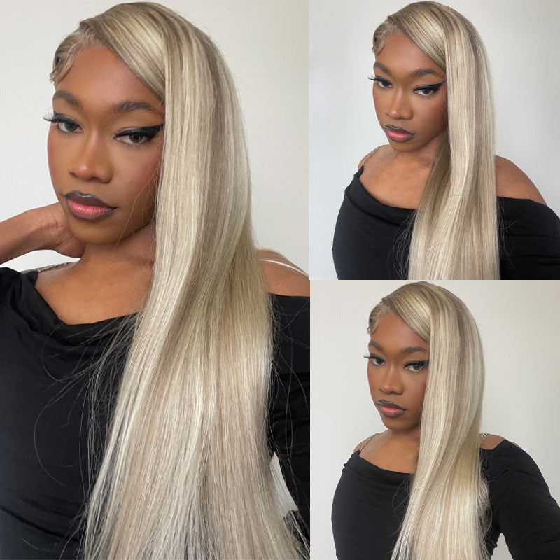 Straight Hair/Body Wave P18/613 Honey Blonde Highlights 13x4 HD Transparent Lace Frontal Wig Pre Plucke-Alididihair