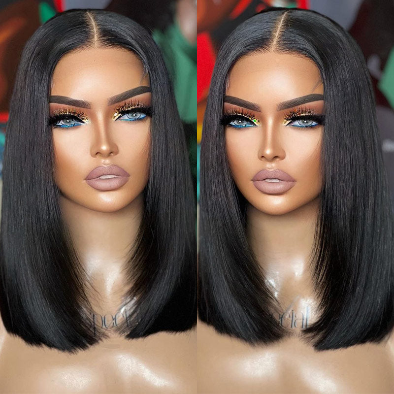 Straight Bob Wigs Human Hair Wigs For Black Women 13x4 HD Lace Front Wigs Pre Plucked-AlididiHair