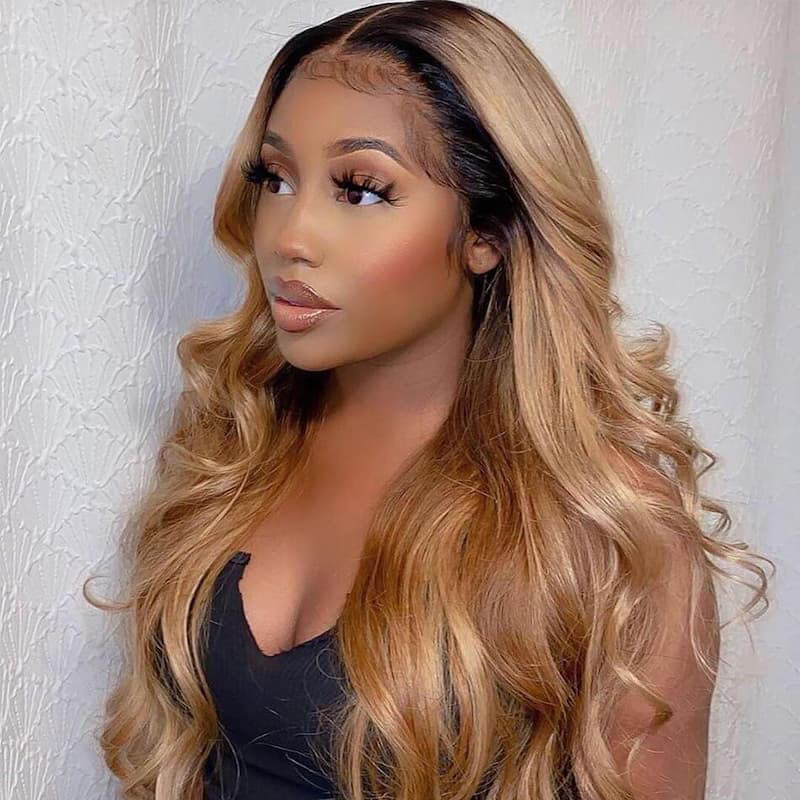 13x4 HD Transparent Lace Frontal Wig Ombre Body Wave Lace Front Wig T1B/27 Honey Blonde Lace Front Wigs-Alididi