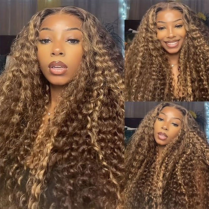 Alididi Water Wave #4/27 Honey Blonde Highlight Wig 13x4 HD Transparent Lace Frontal Wig Pre Plucked Real Human Hair Wig