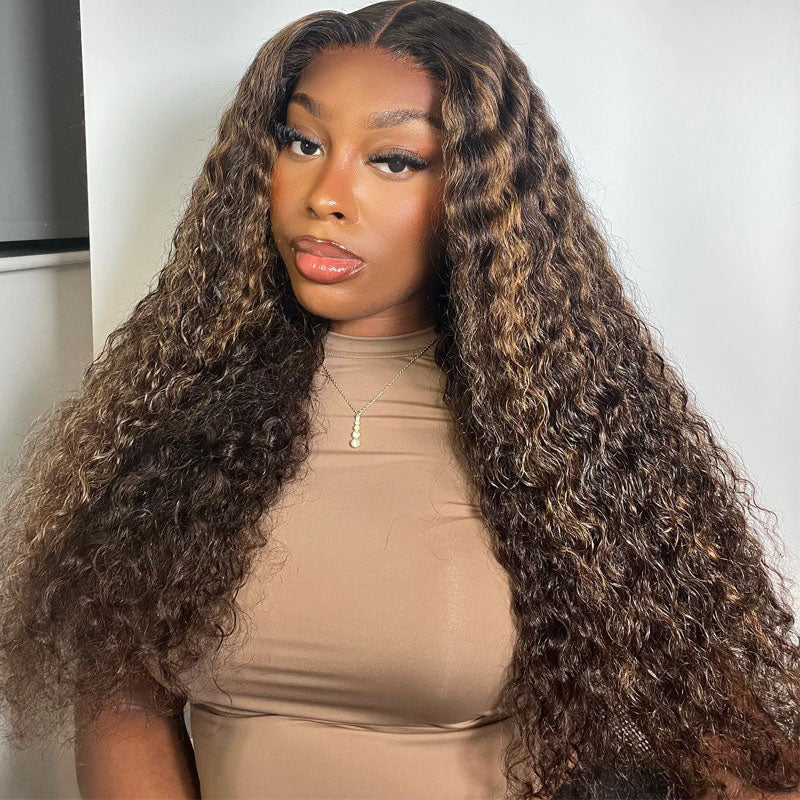 Water Wave Honey Blonde Highlight Wig 13x4 HD Lace Front Wig Pre Plucked With Baby Hair-Alididihair