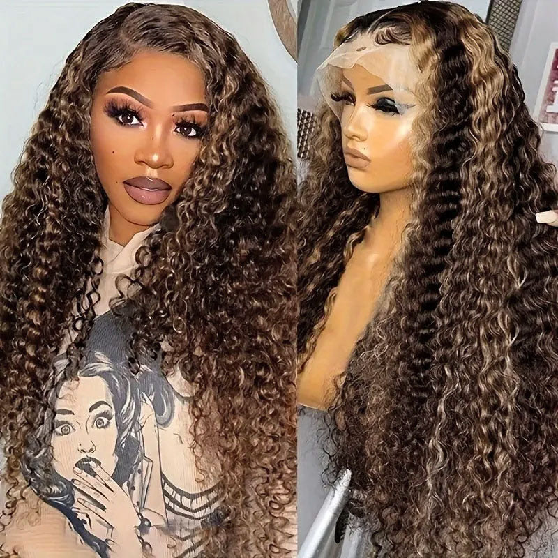 Water Wave Honey Blonde Highlight Wig 13x4 HD Lace Front Wig Pre Plucked With Baby Hair-Alididihair