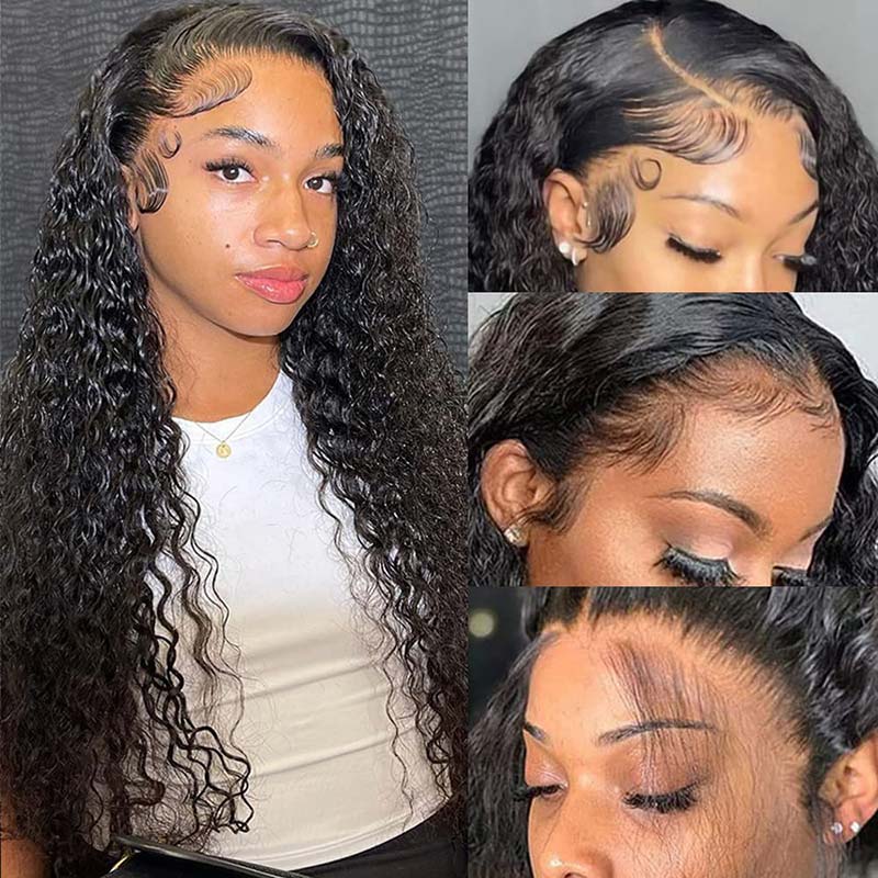 Water Wave 13x4 HD Lace Frontal Wig Natural Pre Plucked Headline 100% Virgin Human Hair Wigs