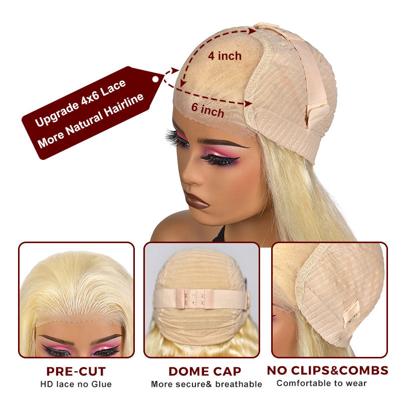 Pre-Plucked Wear Go Glueless Wig 613 Blonde Pre Cut 4x6 HD Lace Closure Body Wave Human Hair Wig-Alididihair