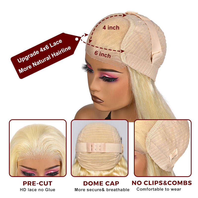 Straight Hair/Body Wave P10/613 Blonde Hair With Highlights 13x4 HD Transparent Lace Frontal Wig Pre Plucke-Alididihair