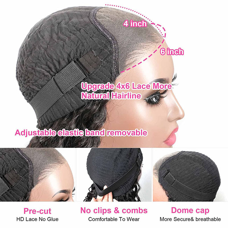 Wear & Go Glueless Wigs Body Wave 4x6 Pre Cut HD Lace Closure Wig Pre Plucked Hairline Real Human Hair Wig-Alididihair