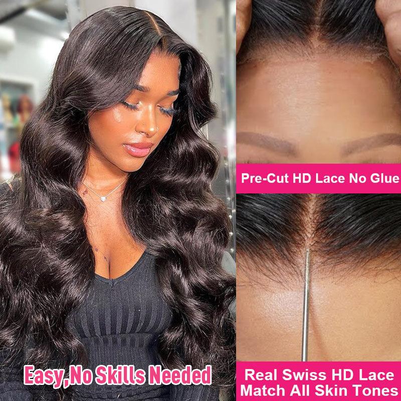 Wear & Go Glueless Wigs Body Wave 4x6 Pre Cut HD Lace Closure Wig Pre Plucked Hairline Real Human Hair Wig-Alididihair