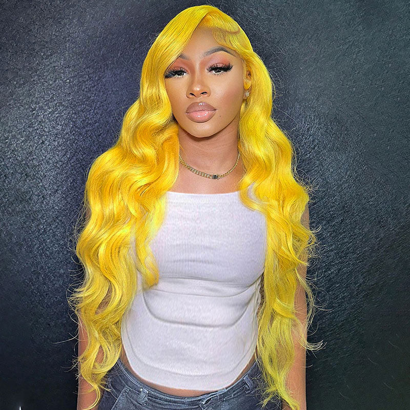 Yellow Color 13x4 HD Transparent Lace Frontal Wig Body Wave/Straight Hair Pre Plucked Hairline Best Human Hair Wig-Aliddihair