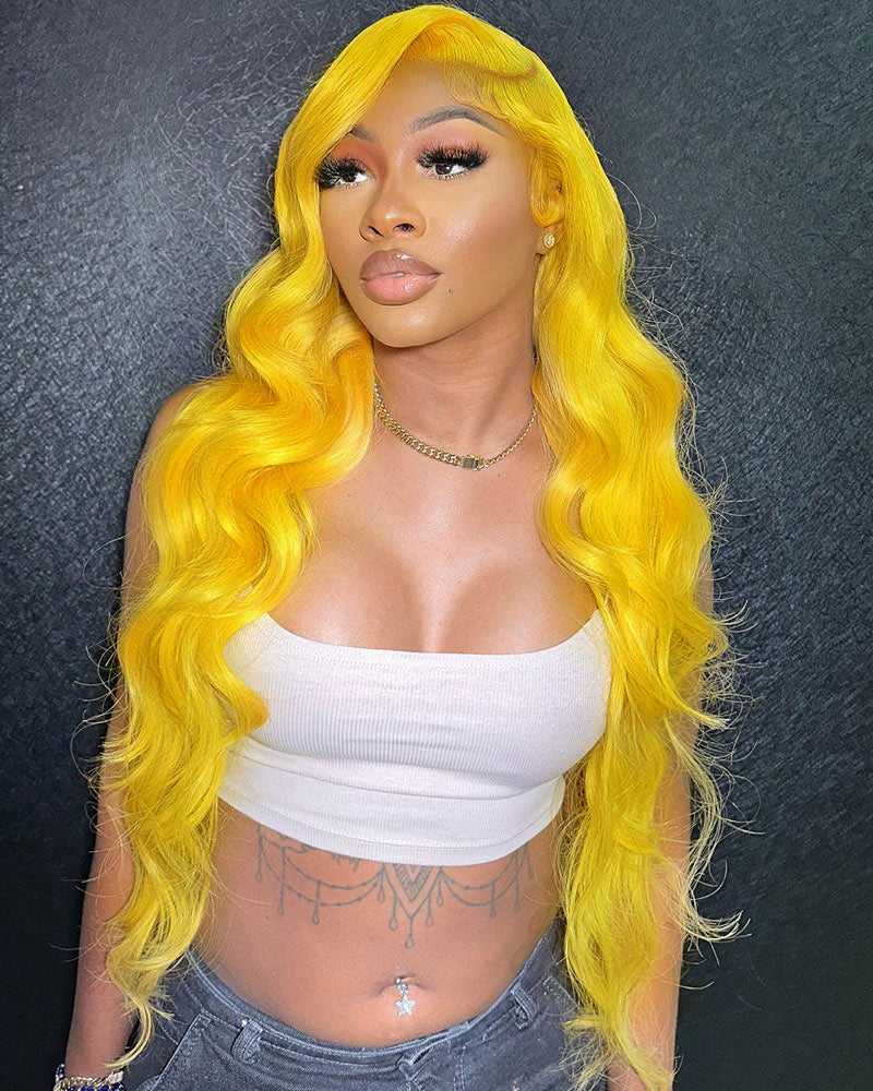 Yellow-Color-Long-Body-Wave-Lace-Front-Wig-For-Black-Women