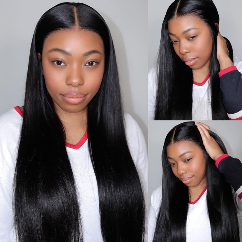 Straight Hair 13x6 HD Transparent Lace Frontal Wig Pre Plucked Natural Hairline Real Human Hair-Alididihair