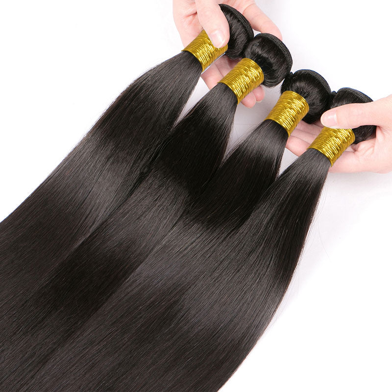 Alididi Long Straight Hair Brazilian Human Hair 4 Bundles Natural Color