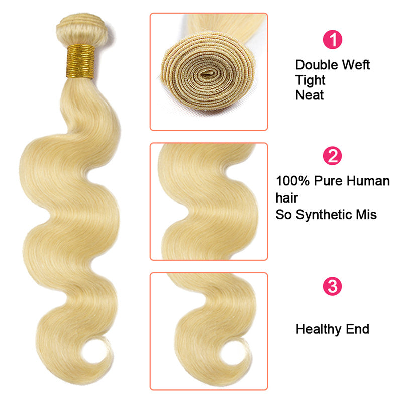Alididi 613 Blonde Body Wave 3bundles With 13x4 Transparent Lace Frontal Vrigin Human Hair