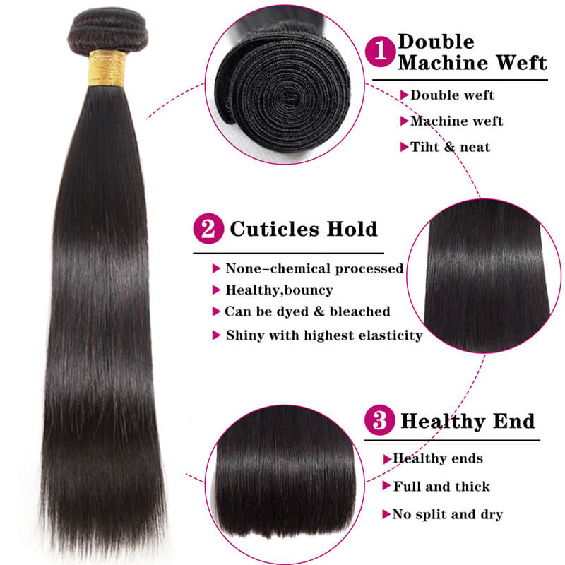 Alididi Long Straight Hair Brazilian Human Hair 4 Bundles Natural Color