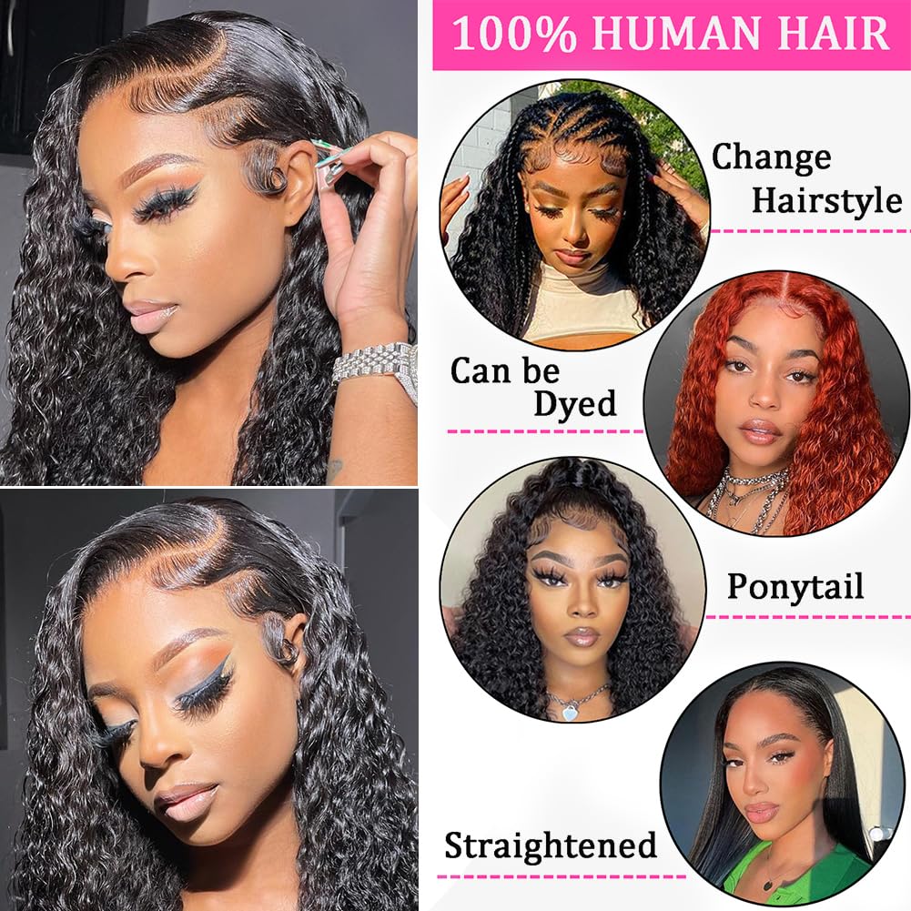 $159 24'' Deep Wave Wigs 13x4 Lace Frontal Wig 100% Human Hair Pre Plucked Natural Hairline--No code Needed