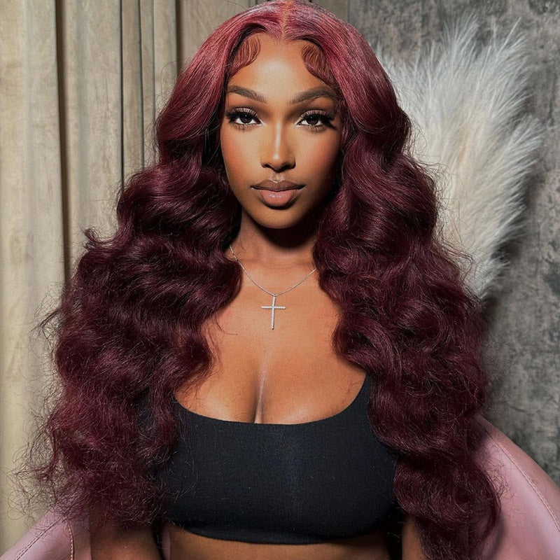 Body Wave Dark 99j Burgundy Wig 13x4 HD Transparent Lace Frontal Wig Pre Plucke Real Human Hair Wigs-Alididihair